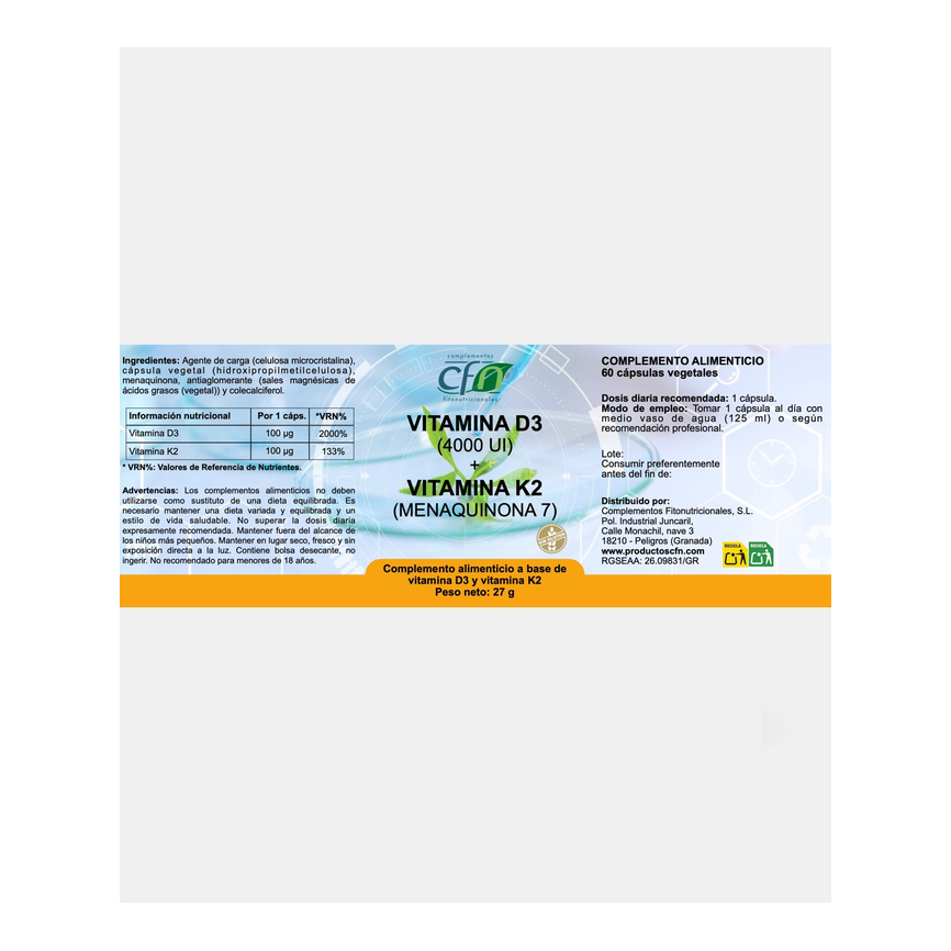 VITAMINA D3 4000ui+K2 100mcg 60caps. CFN