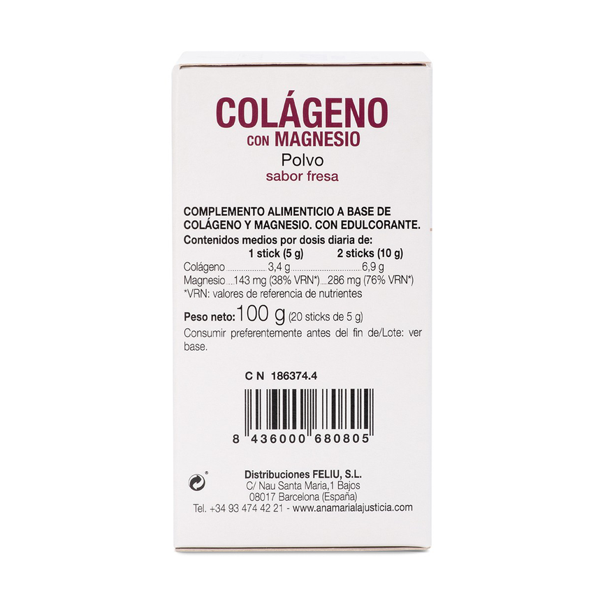 COLAGENO CON MAGNESIO Sabor fresa (20 sticks). ANA MARIA LA JUSTICIA