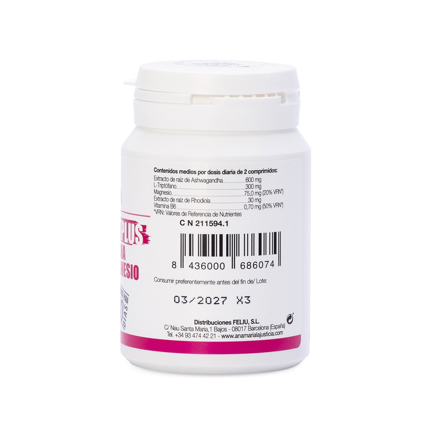 TRIPTOFANO PLUS CON ASHWAGANDHA+ RHODIOLA y MAGNESIO 60compr. ANA MARIA LA JUSTICIA