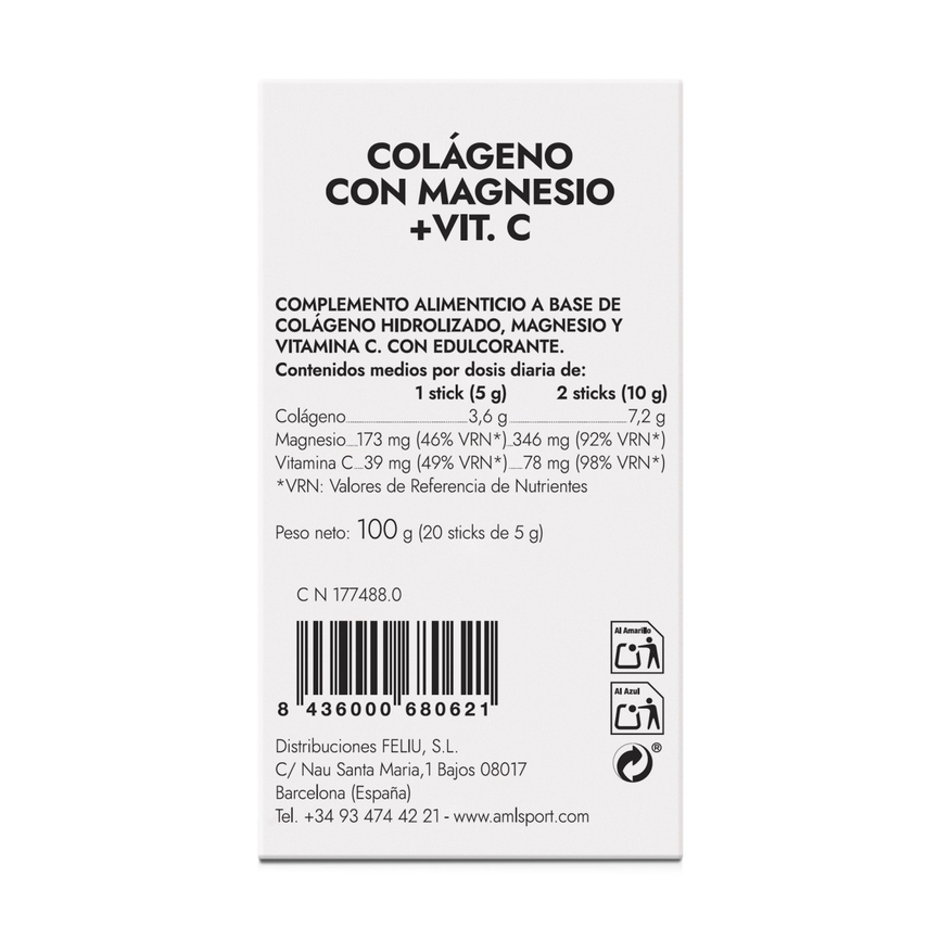 COLAGENO CON MAGNESIO + VIT.C + VIT.B1.B2.B6 Sabor fresa (350 gr) - Polvo AMLSPORT