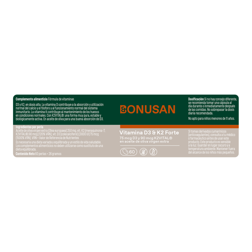 VITAMINA D3 +K2 FORTE 60perlas. BONUSAN