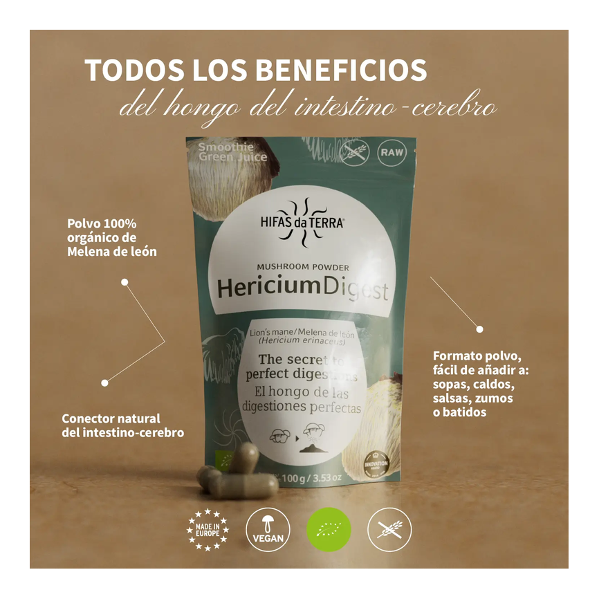 HERICIUM DIGEST POLVO 100% ECO de Melena de león 100gr. HIFAS DE TERRA