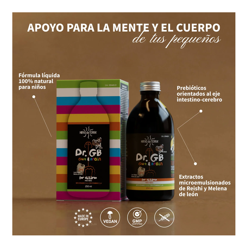 JARABE Dr. GB (Gut & Brain) con Reishi, Melena de león, Prebióticos y Vitaminas C y A 250ml. HIFAS DA TERRA