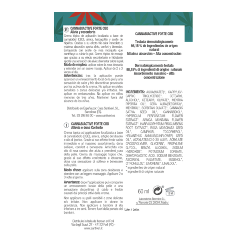 CANNABIACTIVE FORTE CBD Crema 60 ml. SANTIVERI