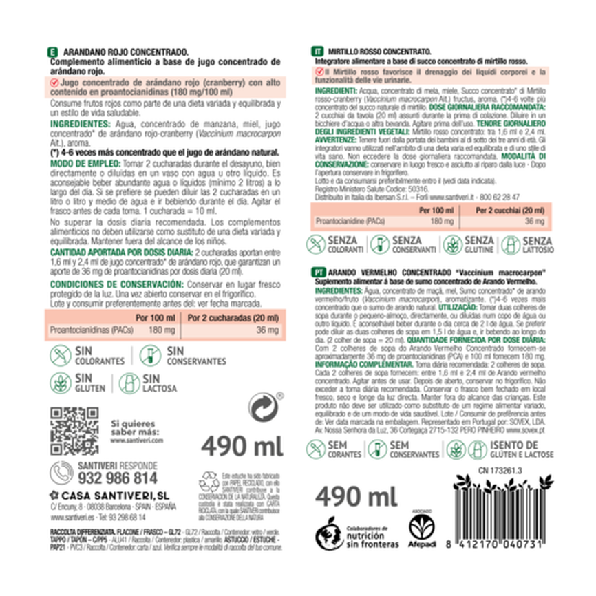 ARANDANO ROJO concentrado 490ml. SANTIVERI