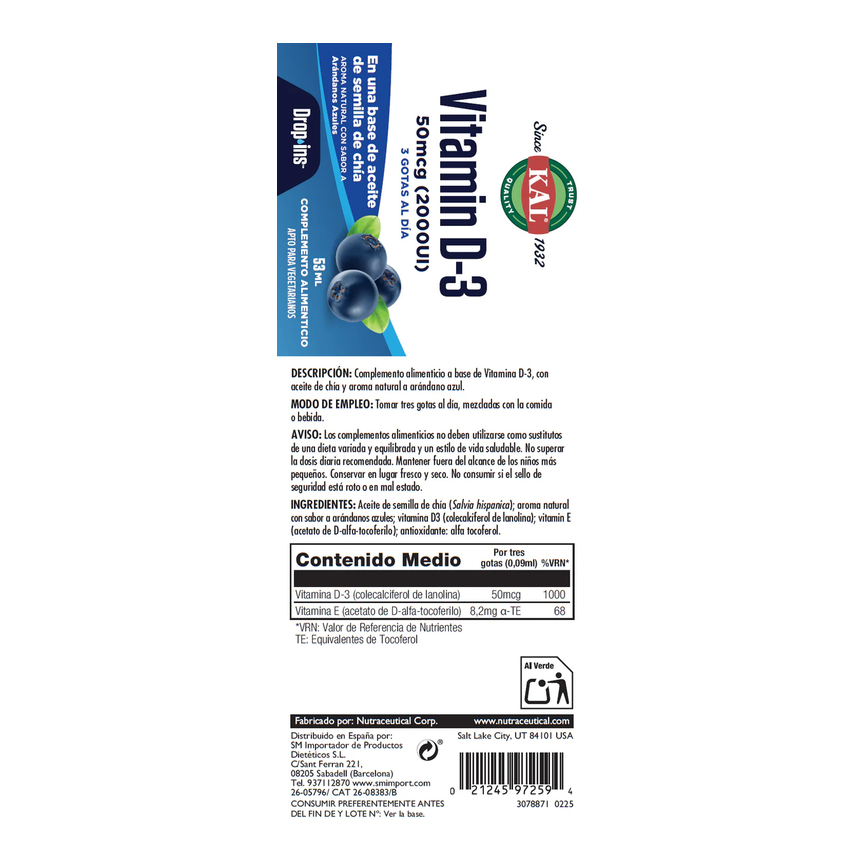 VITAMINA D3 2000UI gotas 53ml. KAL-SOLARAY