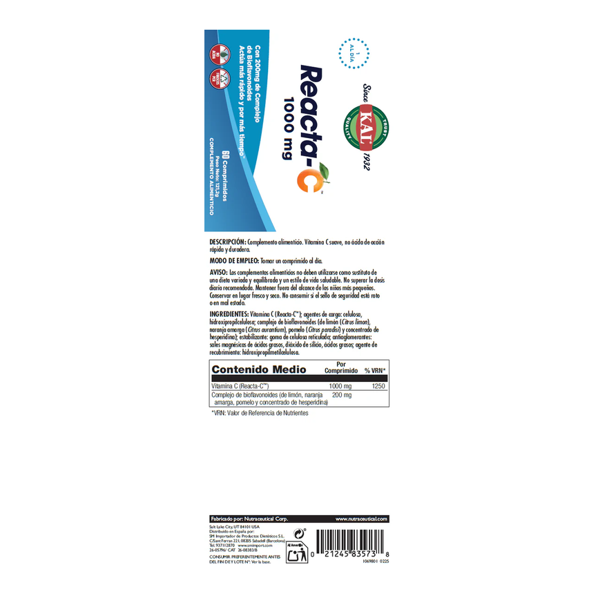 REACTA-C 1000mg. 60comp. KAL - SOLARAY