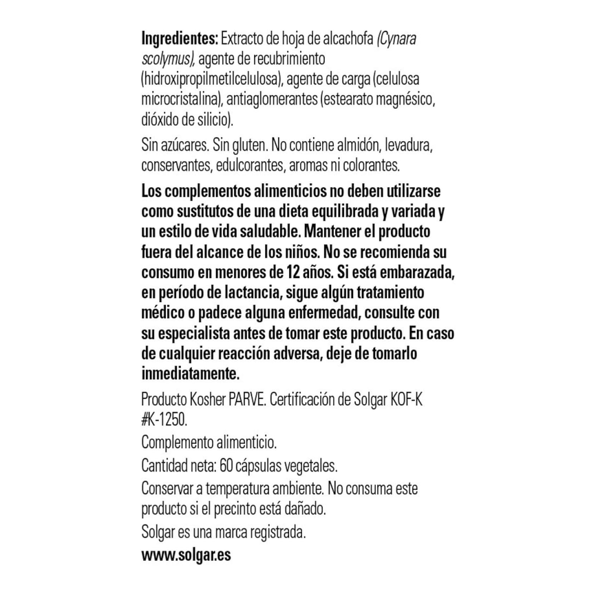 ALCACHOFA extracto de hoja 60vcaps. SOLGAR