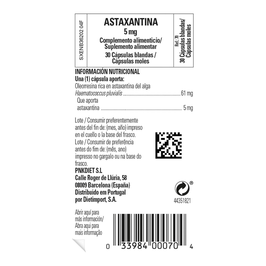 ASTAXANTINA 5mg. 30caps. blandas. SOLGAR