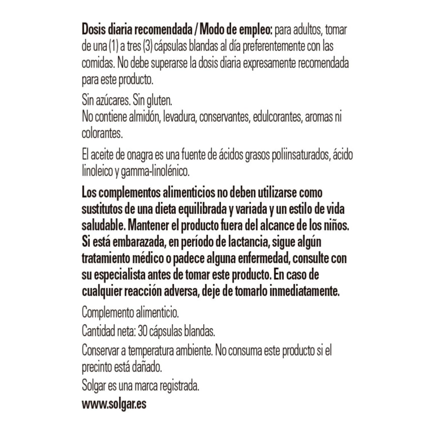 ACEITE PRIMULA ROSA - ONAGRA 500mg. 30perlas. SOLGAR