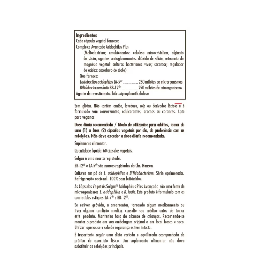 ACIDOPHILUS PLUS AVANZADO 60caps. SOLGAR