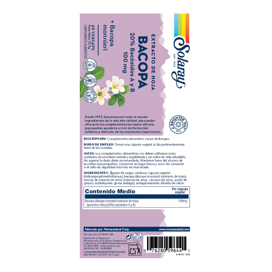 BACOPA 100mg 60cap. SOLARAY