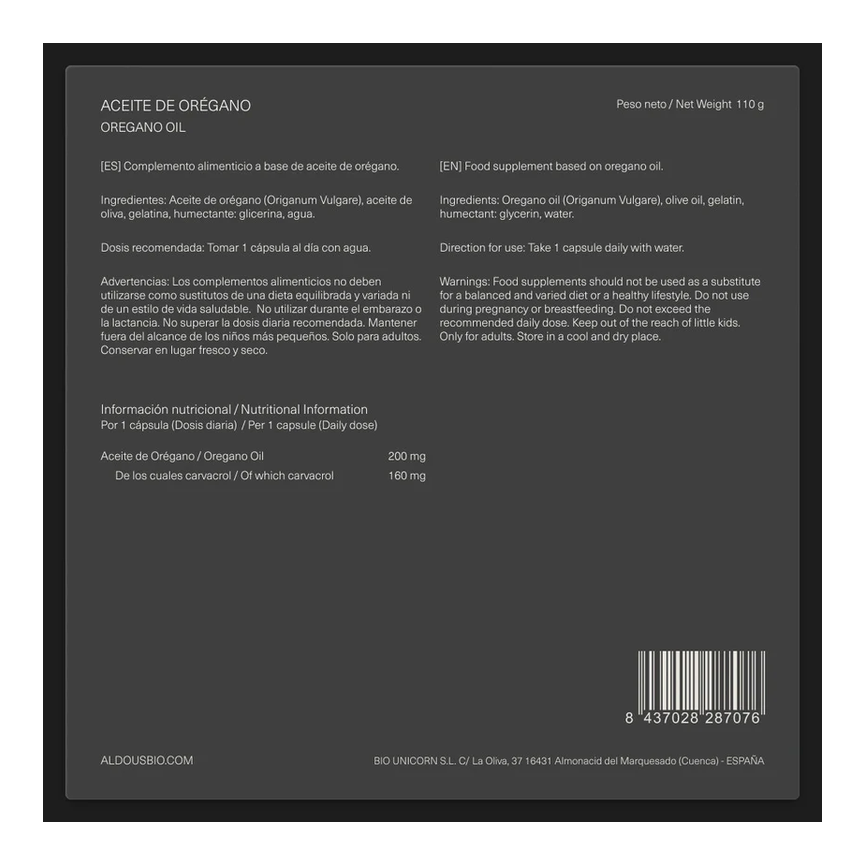 ACEITE DE OREGANO 200mg 200caps. ALDOUS
