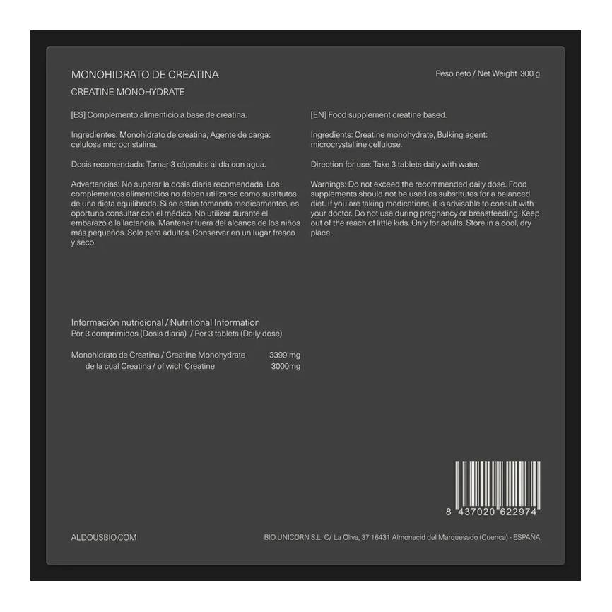 CREATINA MONOHIDRATADA 3000 MG 200compr. ALDOUS