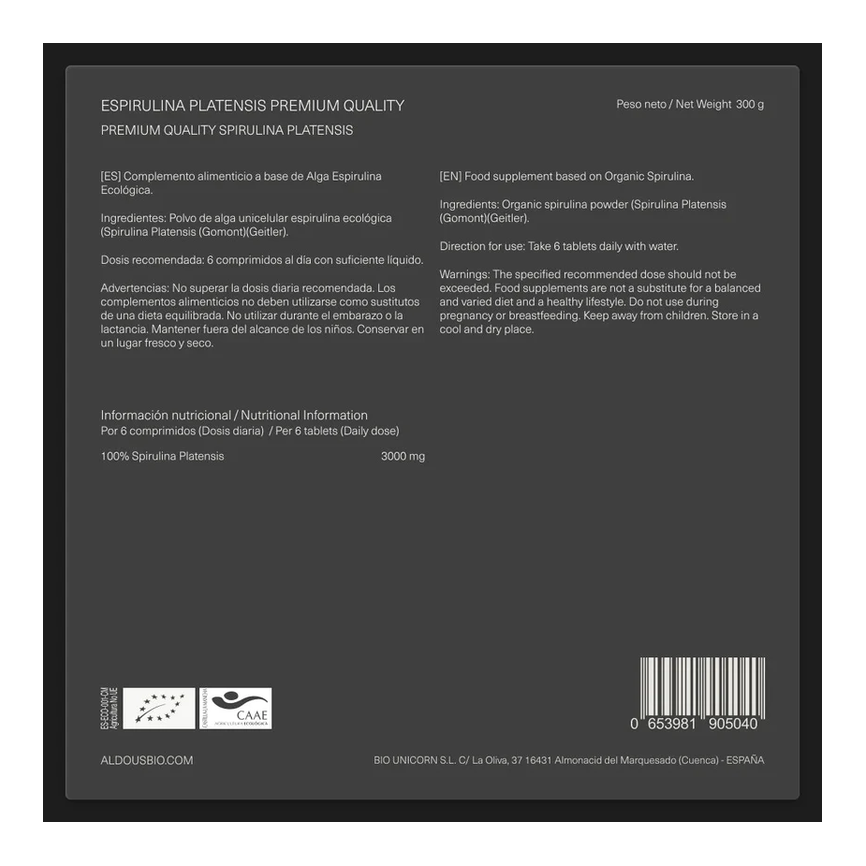 ESPIRULINA ECO BIO 600compr. ALDOUS