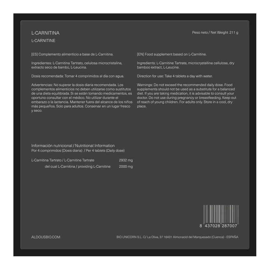 L-CARNITINA 2000MG 200compr. ALDOUS