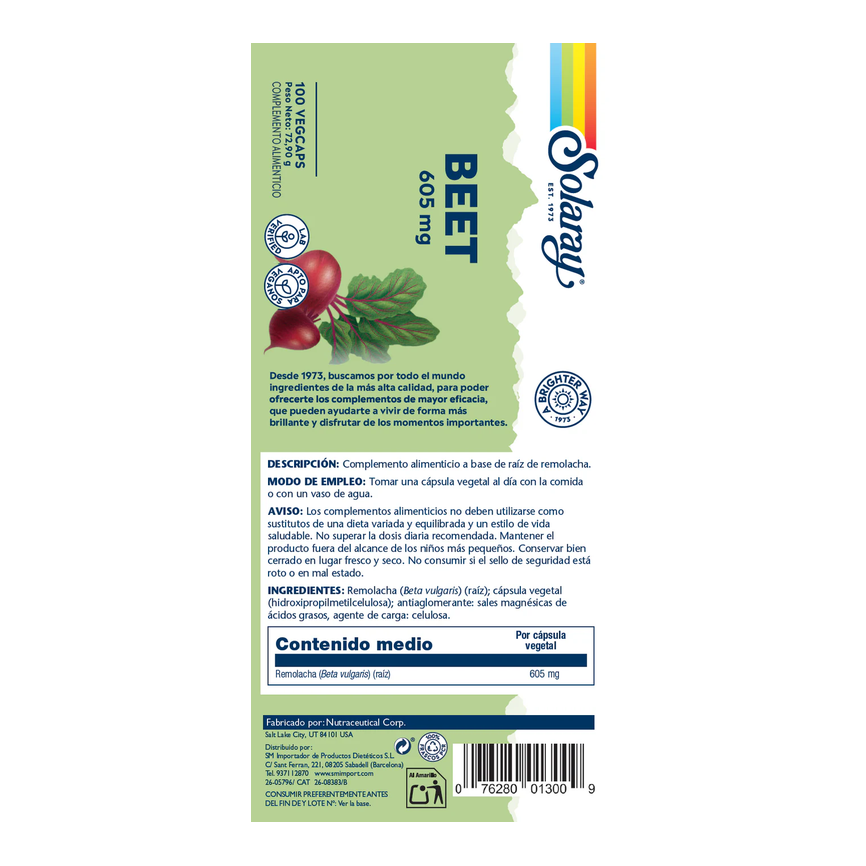 BEET ROOT (Remolacha) 605mg. 100cap. SOLARAY