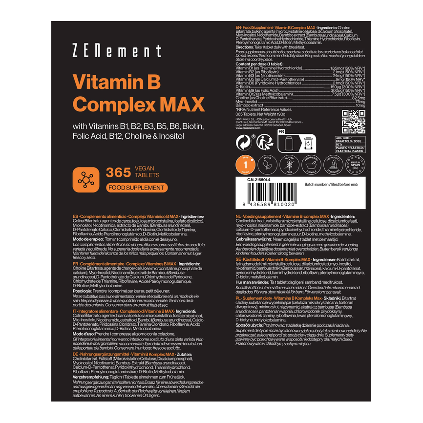 COMPLEJO VITAMINICO B MAX 365compr. ZENEMENT