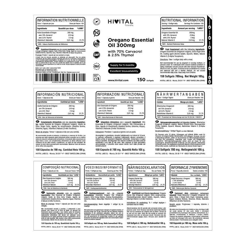 ACEITE DE OREGANO 300mg 150perlas HIVITAL