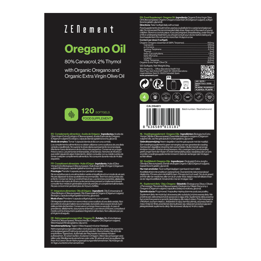ACEITE DE OREGANO 120 cápsulas blandas. ZENEMENT