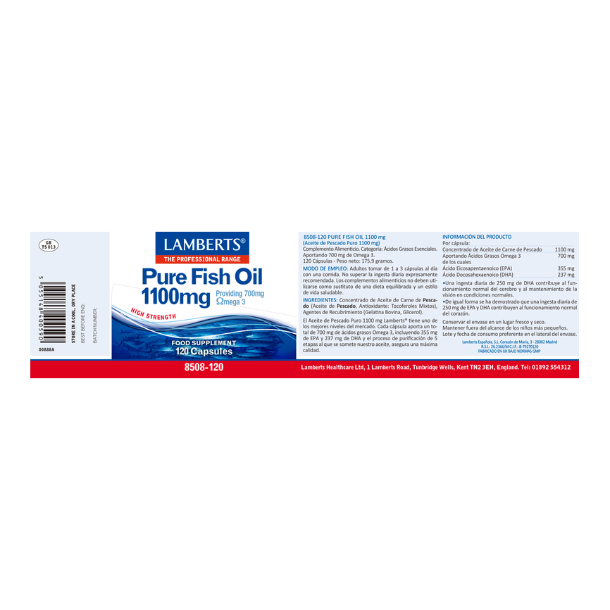 ACEITE DE PESCADO PURO-OMEGA 3 1100mg. 120caps. LAMBERTS