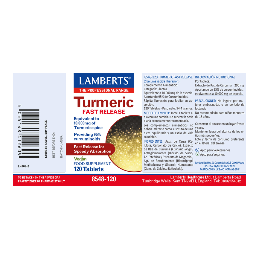 CURCUMA DE LIBERACIÓN RÁPIDA 10000mg. 120tabl. LAMBERTS