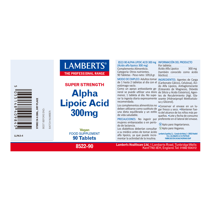 ACIDO ALFA LIPOICO 300mg. 90tabl. LAMBERTS