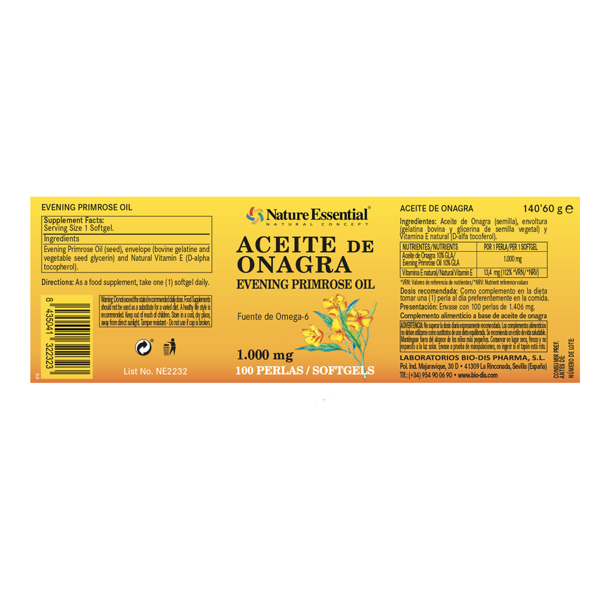 ACEITE ONAGRA 1000mg. 100perlas. NATURE ESSENTIAL