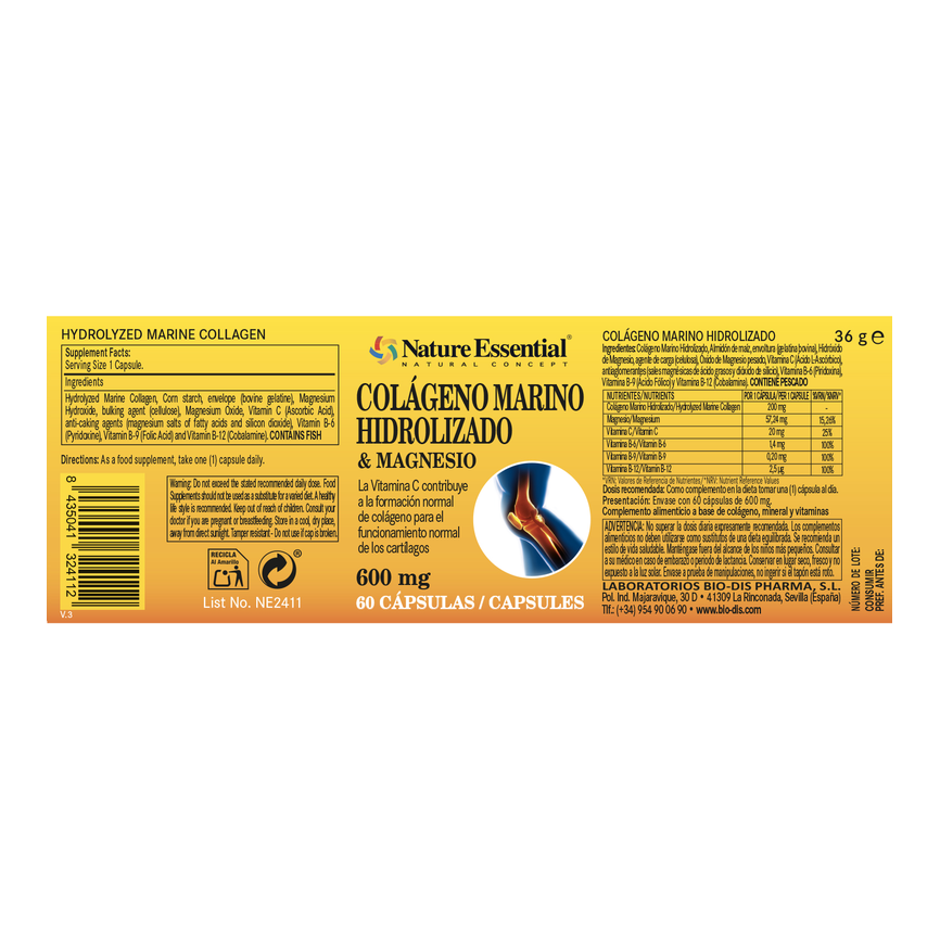 COLAGENO MARINO HIDROLIZA+MAGNESIO 600mg. 60compr. NATURE ESSENTIAL