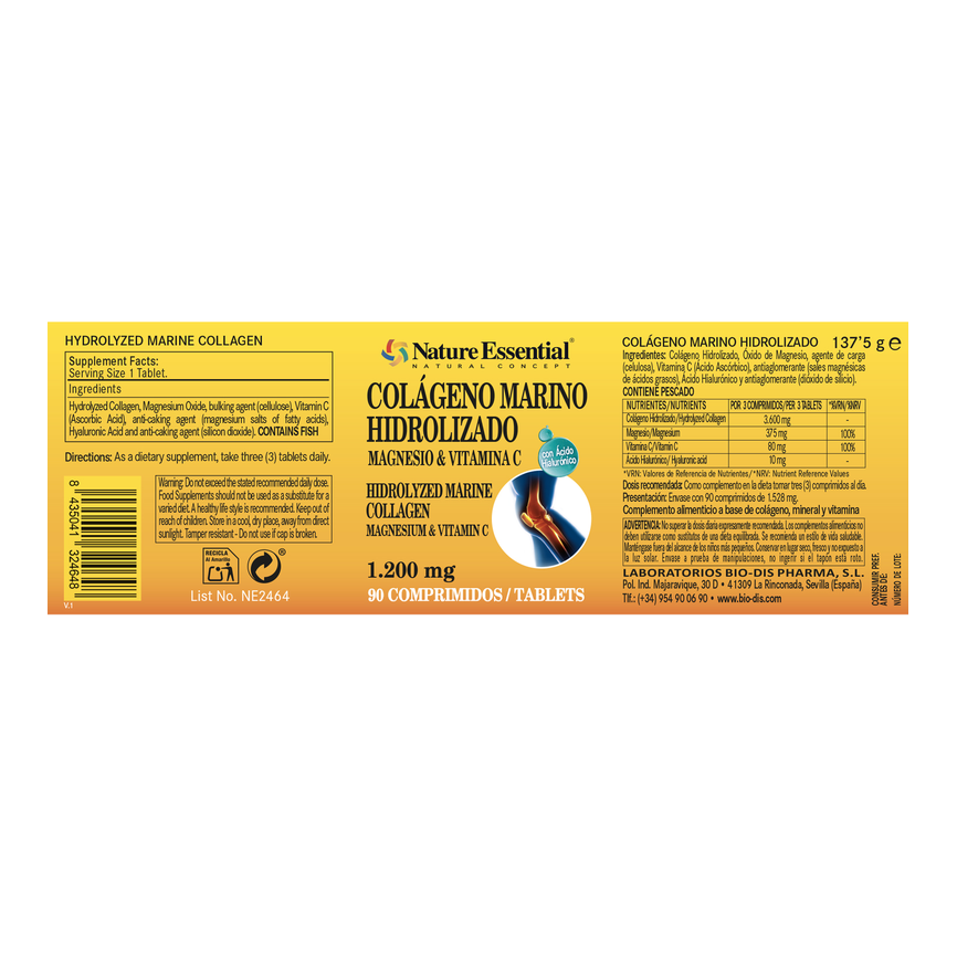 COLAGENO MARINO HIDROLIZADO + MAG. 1200mg. 90compr. NATURE ESSENTIAL