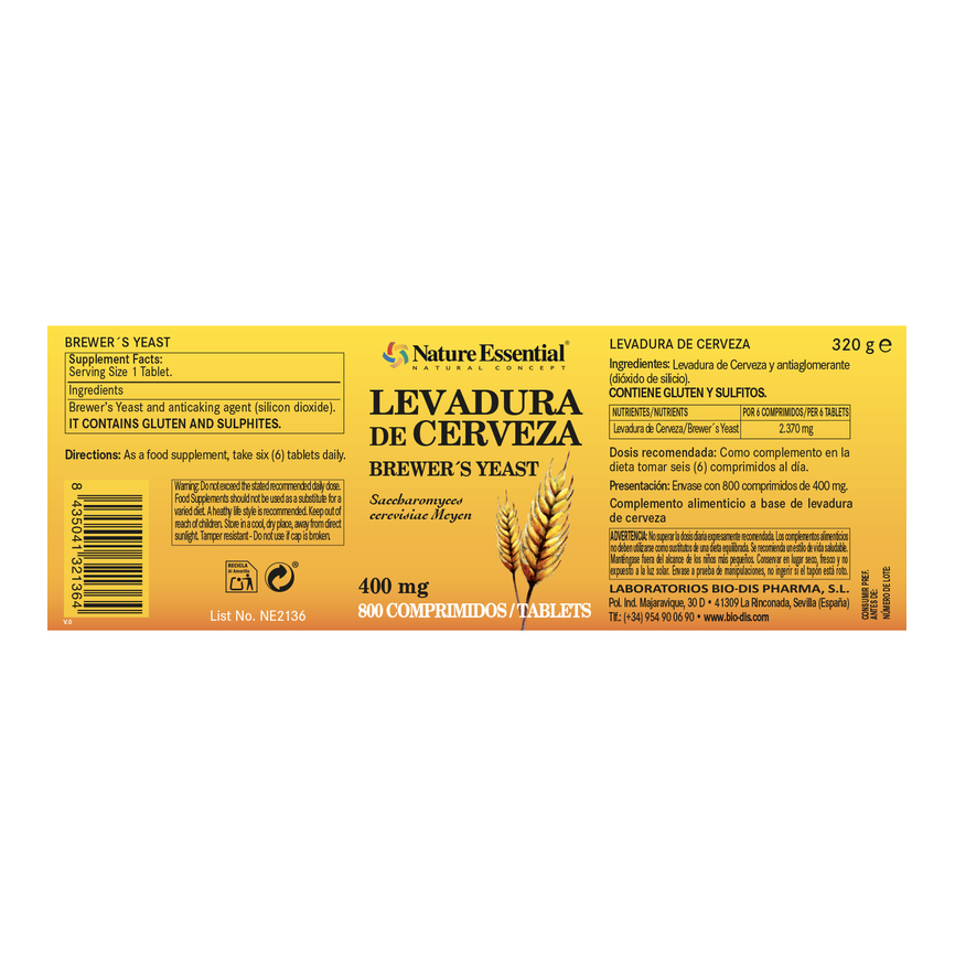 LEVADURA DE CERVEZA 400 mg. 800compr. NATURE ESSENTIAL