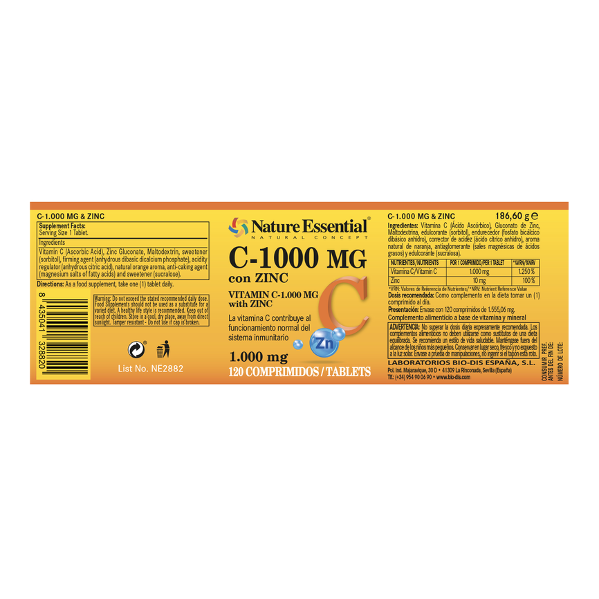 VITAMINA C 1000mg+zinc 120compr. NATURE ESSENTIAL