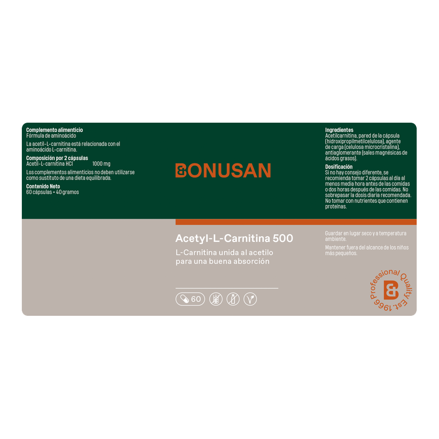ACETIL L-CARNITINA 500mg. 60caps. BONUSAN