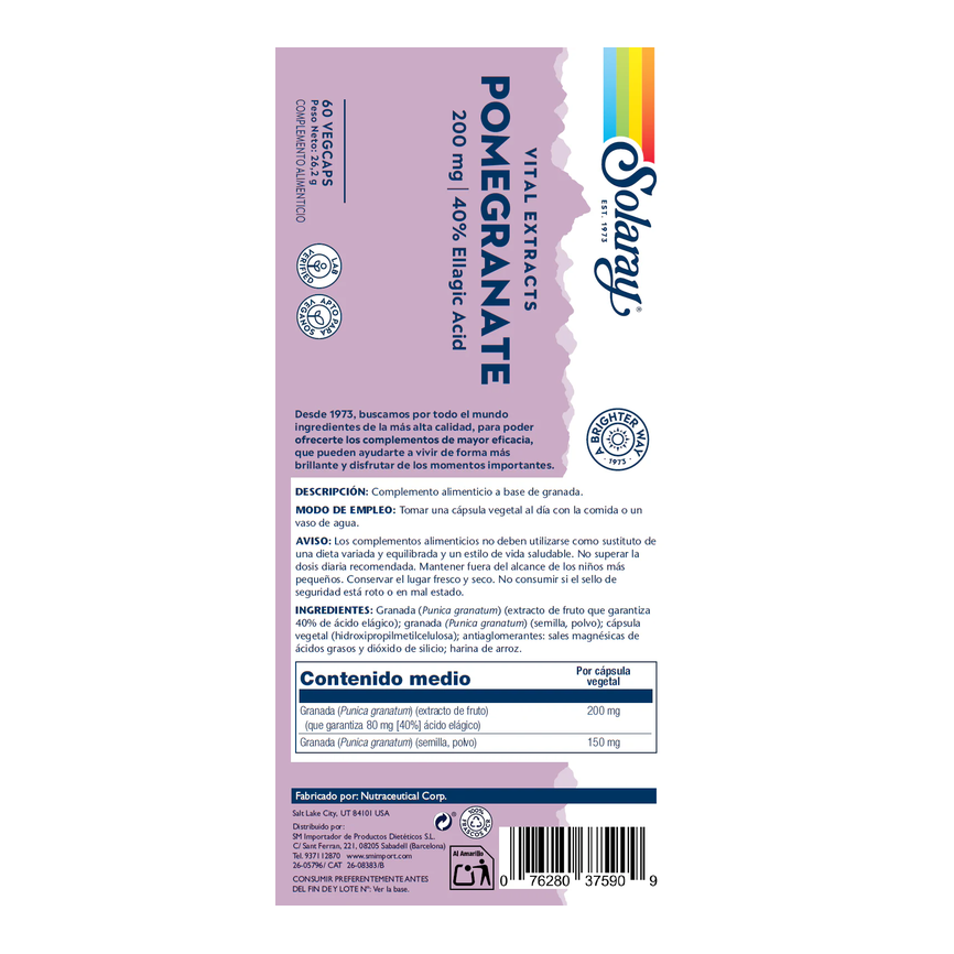POMEGRANATE granada 200mg 60 vcaps. SOLARAY
